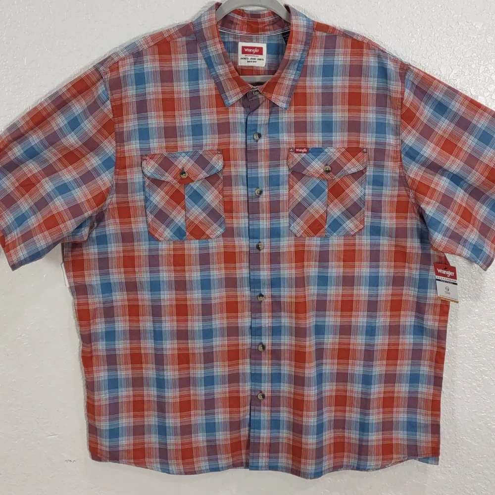 Wrangler, Size 2XL Vibrant Brown and Blue Checkered Shirt - Picture 3 of 17